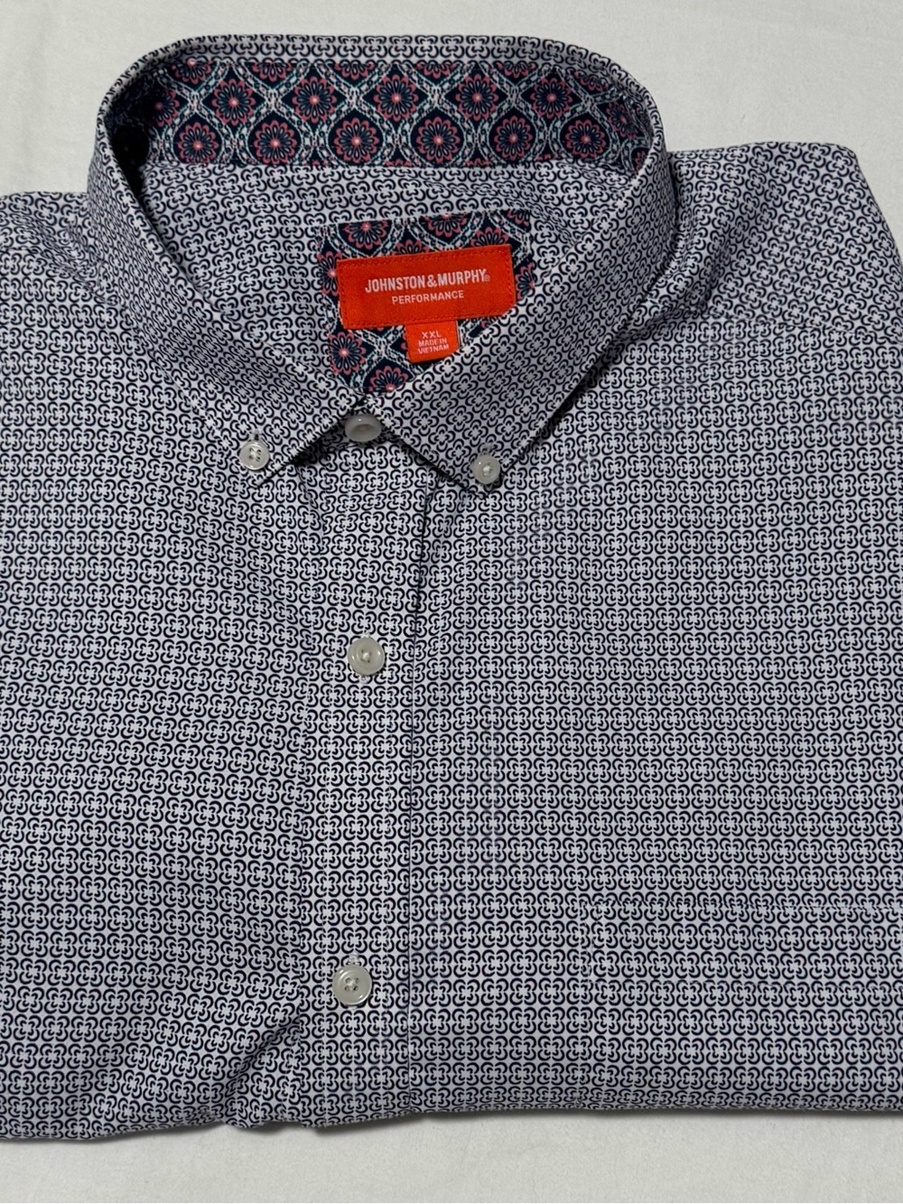 Johnston & Murphy Men's Navy and White Micro-Pattern Button-Down Shirt XXL